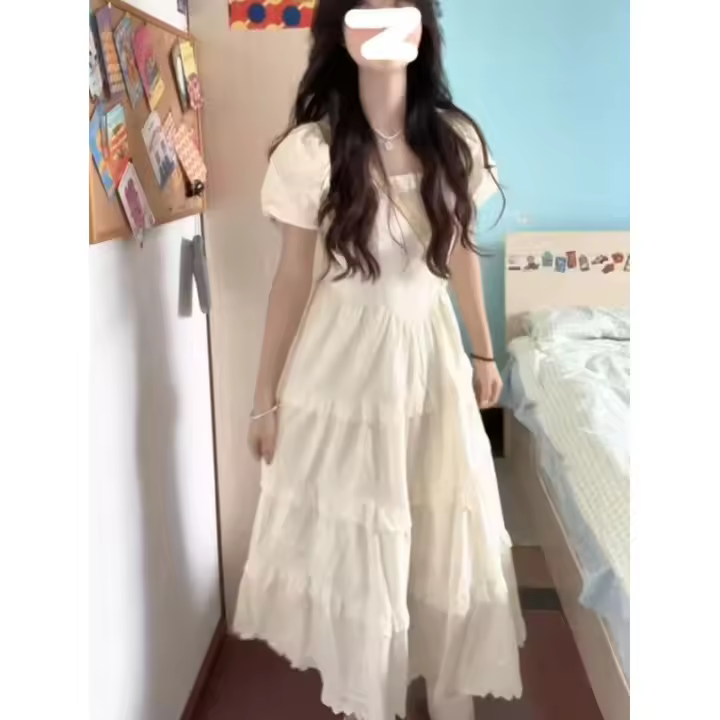 Vestido de Verano Francés Dulce Estilo Suave de Princesa para Mujeres Falda Larga con Cintura Recortada y Voluminosa - 1