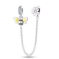 Abalorio de pulsera DIY en plata de ley de Color mágico con cuentas de cadena de seguridad de abeja para joyería de cumpleaños de mujer - details 15