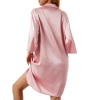Pijamas de mujer de color liso, media manga con una hilera de botones, ropa de dormir informal de satén suelta - details 3
