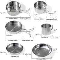 Juego de utensilios para acampar, villa para picnic, utensilios de cocina con ollas, sartenes, botellas de agua para senderismo y viajes, 8 piezas - details 0
