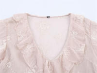 OUWU-2025, Nuevo Verano Elegante Rosa Manga Corta Camisa con Cuello en V - details 3