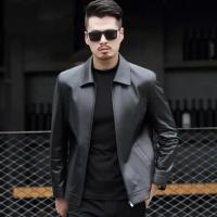 Chaqueta Bomber de Cuero Falsio Delgada Abrigo Veterano con Cremallera y Bolsillos para Hombres - details 5