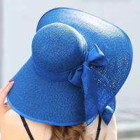 Sombreros de paja de verano con lazo para mujer, gorro con protección solar transpirable para vacaciones y playa, sombrero con visera - details 4