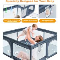 150x180cm - Parques de Juegos para Bebé con Malla Transpirable, Corralito Bebe Plegable con 50 Bola de Océano y 4 Anillas para Niños, gris - details 4