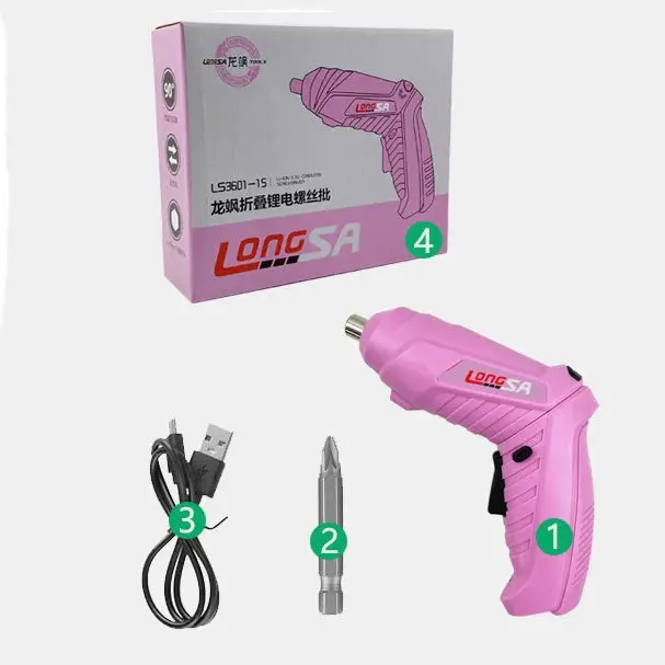 Destornillador Eléctrico Rosa Completo de Acero de Aleación Bit Batería Carga Rápida DIY Artesanías Herramientas de Reparación para Mujeres y Niñas - 1