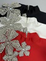 Conjunto de Vestido y Falda Mini de Manga Larga Estilo de Turtén Brillante con Diamantes - details 25
