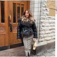 Chaqueta Larga de Lana de Oveja con Detalles de Parche Abrigo de Invierno Cálido con Cinturón y Bolsillo Moda Callejera Femenina 2024 - details 34