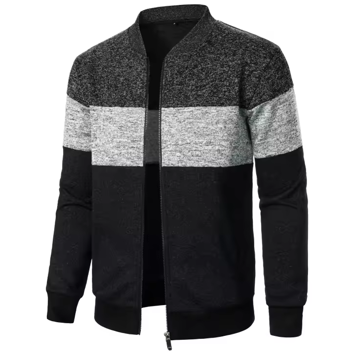 Otoño Invierno hombres Casual Patchwork con cremallera de manga larga de punto Cardigan suéter abrigos. - 1
