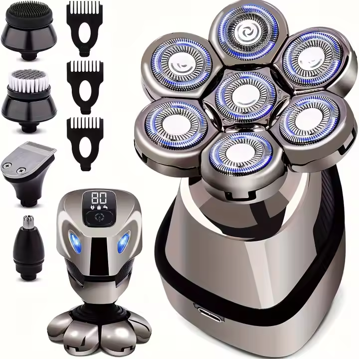 Afeitadora eléctrica recargable 5 en 1 para hombres, Kit de aseo para cabeza calva húmeda/seca - 1