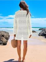 Blusa de punto con cuello redondo, chal de vacaciones, falda de playa de manga larga hueca 2025, protector solar de perspectiva - details 1