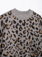 TRAFZA-para Mujer, Jersey elegante con estampado de leopardo y Jacquard, jersey de manga larga con cuello redondo, Top tejido - details 4