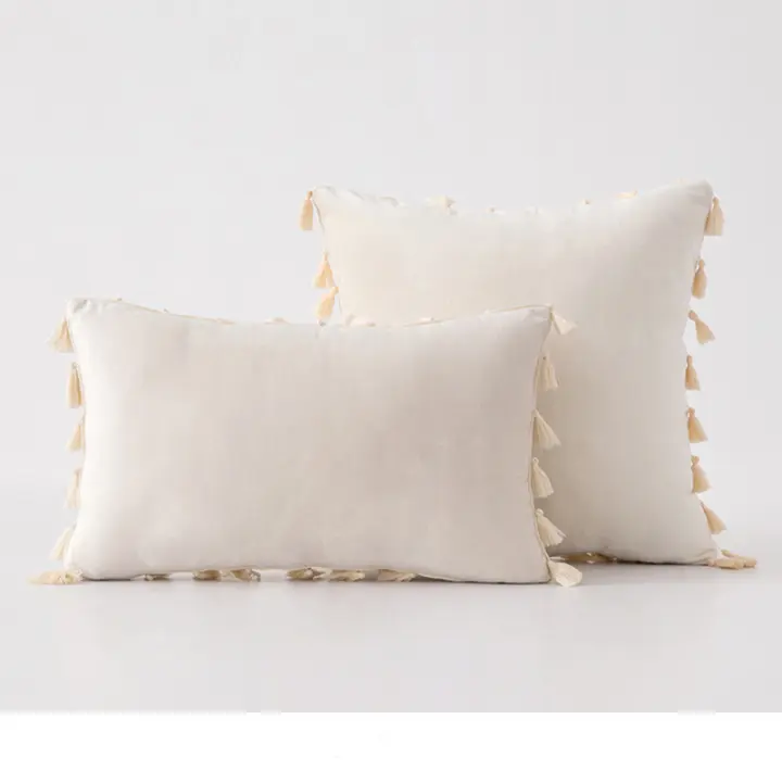 Bonenjoy 1 funda de cojín con borlas, funda de almohada de terciopelo, fundas de almohada de color sólido para decoración de sofá/cama/coche, 30x50/45x45/50x50 - 1