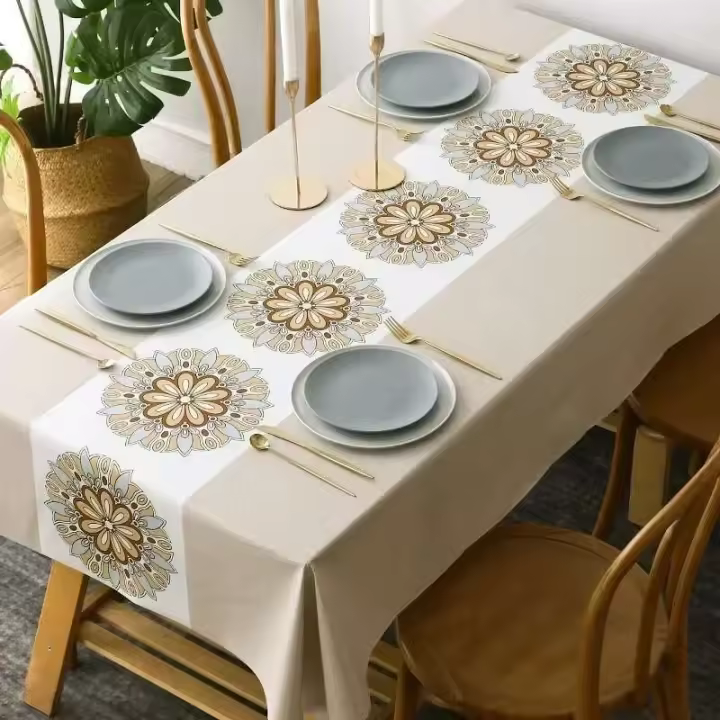 Mesa de comedor rectangular con mantel de PVC multicolor, impermeable, resistente al aceite, escritorio libre - 1
