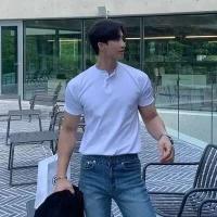 Polo de manga corta para hombre, estilo americano, retro, elástico, rasgado, musculoso, Fiers, deportivo, top casual - details 6
