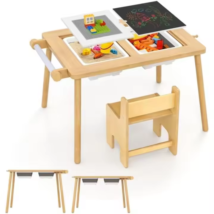 Mesa y Silla Sensorial para Niños de 2-8 Años, Mesa de Actividades Infantil con Silla con Cubos Plegables para Arena/Agua y Rollo de Papel para Jugar, Estudiar y Almacenar - 1