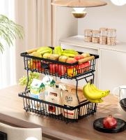Estante de almacenamiento de frutas, cesta de aperitivos de escritorio, doble capa - details 4