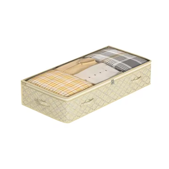 Bolsa de almacenamiento debajo de la cama de tela no tejida, ventana transparente, doble cremallera, cajas de almacenamiento planas debajo de la cama, plegables a prueba de humedad - 1