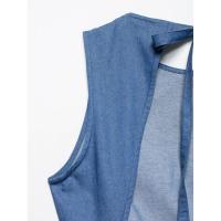 BUNO-vestido Midi plisado azul vaquero a la moda con lazo y espalda descubierta para mujer, vestido Vintage sin mangas con cuello redondo, vestidos elegantes para mujer - details 3
