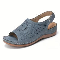Women Hollow Out Flat Sandals Solid Color Ankle Strap Non-slip Open Toe Shoes Retro Outdoor Sandals - details 2