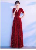 Elegante noche de compromiso para novias francesas, vestido de boda con lentejuelas, lujo de alta gama, traje de regreso a casa de nicho, rojo - details 5