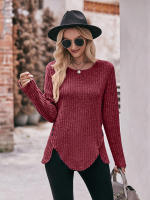 Camiseta lisa de manga larga para mujer, Jersey informal versátil de Color liso con cuello redondo, ajustado, ropa de otoño, novedad de 2023 - details 20
