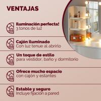 Tocador de Maquillaje Luces Led 110x40x140cm Brillo Regulable Espejo Blanco - details 4