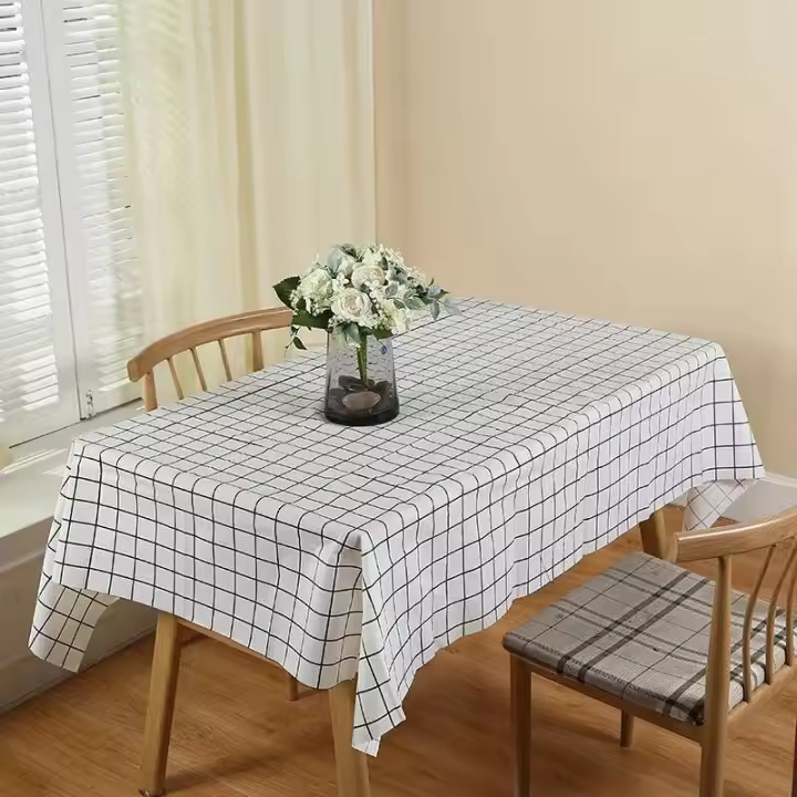 Mantel rectangular de plástico PVC con estampado de rejilla, impermeable, cocina al óleo, mesa de comedor, cubierta COLTH, cojín, onda - 1
