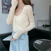 Cárdigan de punto acanalado transparente con botón largo de manga larga para mujeres y adolescentes ropa Fairycore de primavera y verano - details 7