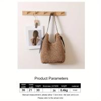 Bolso de hombro tejido de paja de gran capacidad para mujer - Material de papel duradero con cierre magnético, forro de poliéster y asas resistentes para playa, viajes, compras - Blanco - details 2