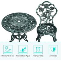 Conjunto de Mesa y Sillas Exterior Vintage Juegos de Muebles de Jardín de Aluminio Una Mesa con Dos Sillas para Balcón Bronce - details 24