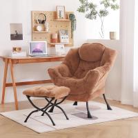 Silla perezosa con otomana, silla moderna con reposabrazos y bolsillo lateral, sillón de lectura con reposapiés para espacios pequeños, color verde afelpado - details 32