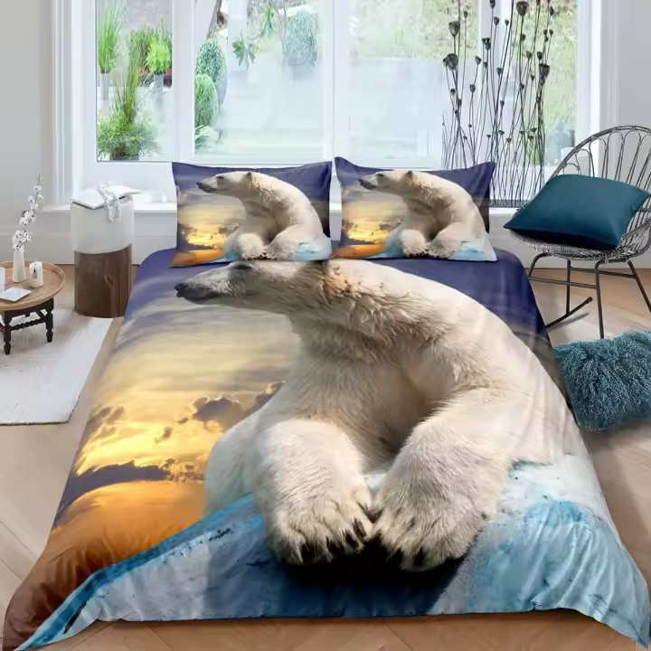 Funda de edredón Juego de funda nórdica de oso polar King Queen Funda de edredón de poliéster de tamaño completo para niños Niños Niñas Juego de cama con patrón de animales salvajes - 1