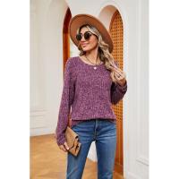 Jersey de manga larga para mujer, camiseta holgada con cuello redondo, tops de Color sólido, otoño e invierno, nuevo - details 2