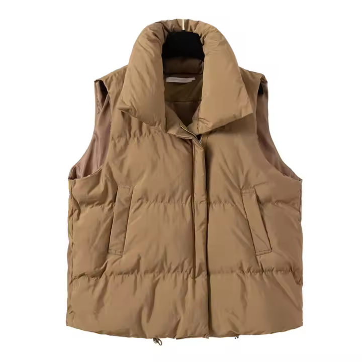 Chaleco de algodón de invierno para mujer, chaqueta cálida sin mangas con cuello levantado, abrigo, chaleco holgado con cordón - 1