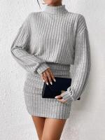 Vestido de Punto de Cuello Alto para Mujer Moda de Invierno Cálida y Suelta con Mangas Largas - details 6