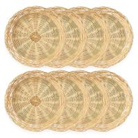 Paquete de 8 soportes para platos de papel de bambú, 10 pulgadas, reutilizables para platos de cena, cestas de papel de mimbre tejidas a mano - details 0