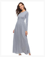 Vestido de primavera 2025 para mujer, estilo europeo y americano, talla grande, cintura alta, manga larga, color sólido, estilo swing. - details 3
