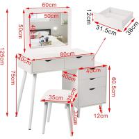 Mueble de Maquillaje con Espejo 5 Cajones, 1 Mesita, Tamaño 80x40x125cm - details 2