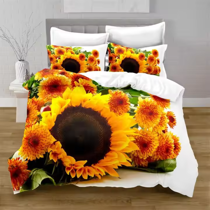 Juego de Funda de Edredón de Girasol Flores Amarillas en Campo Estampado Floral de Microfibra - 1