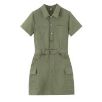 Vestido de trabajo verde militar de manga corta clásico de moda para mujer nuevo personalizado - details 0
