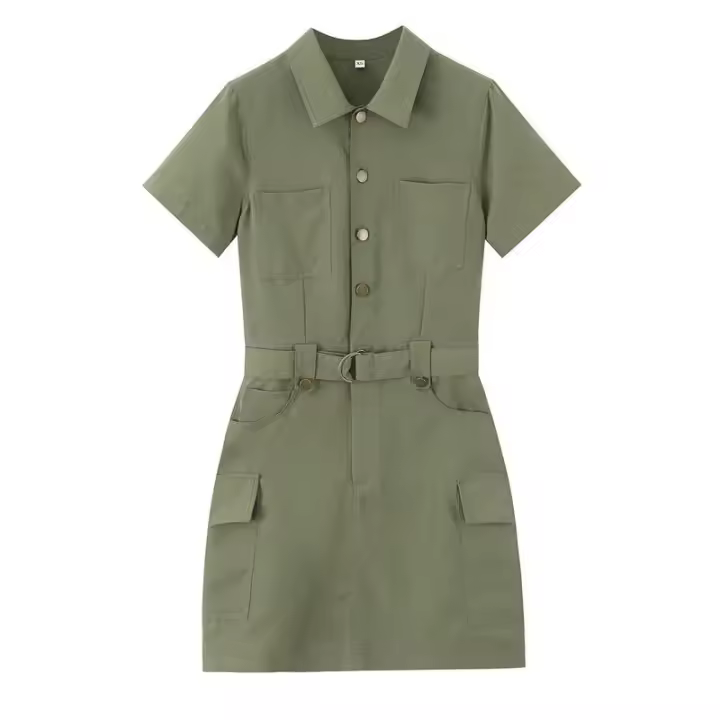 Vestido de trabajo verde militar de manga corta clásico de moda para mujer nuevo personalizado - 1