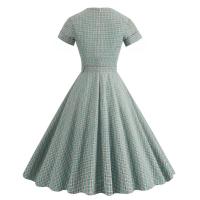 Elegante Vestido Midi Retro con Cuello en Lazo de Cintura Alta Estilo Rockabilly a Cuadros para Mujeres Otoño Vestido Elegante Cinturado - details 4