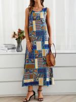 Vestido informal sin mangas con cuello en U para mujer, ropa de primavera y verano con estampado de retales de estilo étnico, 2025 - details 4