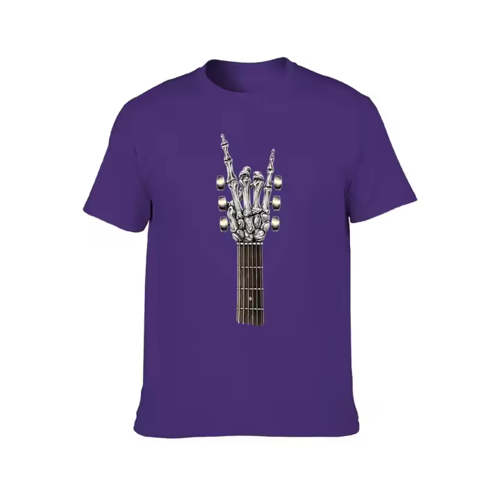 Camiseta de algodón para hombre, camiseta con estampado de guitarra rock, pantalón corto informal de verano, primavera y otoño, tops como regalo - 1