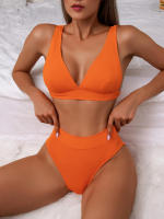Bikini unicolor para mujer, traje de baño Sexy, conjunto de Bikini con Push-up, traje de baño brasileño, ropa de playa para verano - details 1