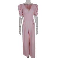 Mono Elegante De Cintura Alta Para Mujer, Cuello En V, Ajustado, Estilo De Oficina, Sólido, Verano - details 11