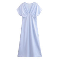 Elegante Vestido de Satén de Verano Cintura A-line para Mujeres 2025 Manga Corta Cuello en V - details 0
