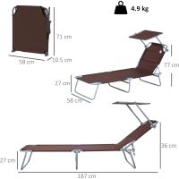 Plegable Jardín Exterior Reclinable con Toldo Desmontable con Ángulo Regulable Respaldo Ajustable en 4 Niveles para Terraza Piscina Patio 187x58x36 cm Marrón - details 5