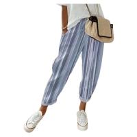 Pantalones a rayas estampados de Color sólido para mujer, pantalones de pierna ancha, bolsillo elástico, corte ajustado, estilo viajero, verano 2024 - details 4