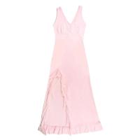 Vestido Maxi de Verano Elegante sin Mangas con Volantes Sexys Cuello en V Profundo, Espalda Alta, Abierto hasta la Coxa - details 12